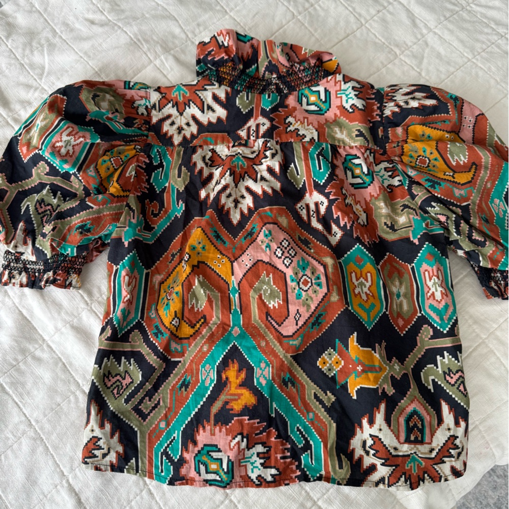Boho Printed Puff Sleeve Top in Black, Teal, Rust